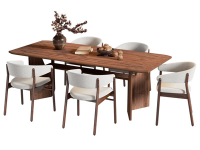 现代长方形餐桌椅组合