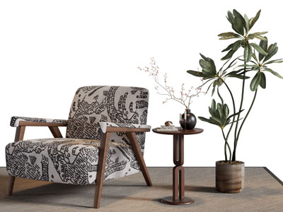 新中式休闲椅子 边几