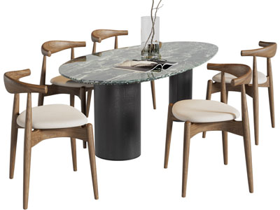 新中式椭圆形餐桌椅组合