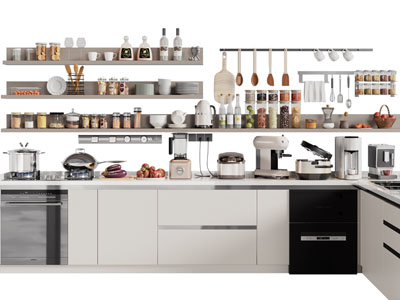 现代调料瓶 锅具 咖啡机 电饭锅 厨具组合