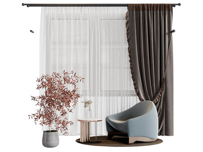 现代布艺窗帘窗纱 单人沙发3d模型 现代布艺窗帘窗纱 单人沙发