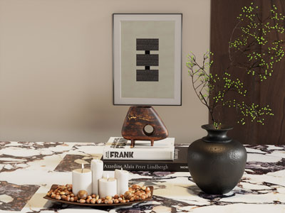 现代桌面书本 花瓶花卉 蜡烛摆件组合