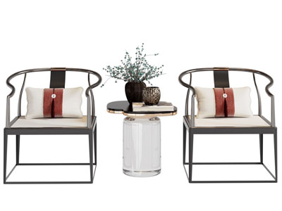 新中式扶手椅子 边几