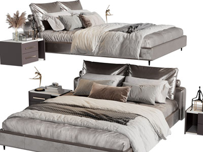 现代双人床 床头柜