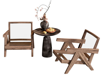 侘寂风休闲椅子 边几