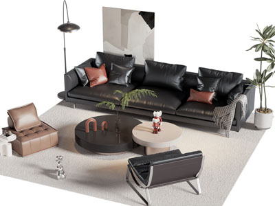 现代多人沙发 休闲椅子和茶几组合