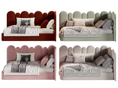 现代布艺儿童单人床