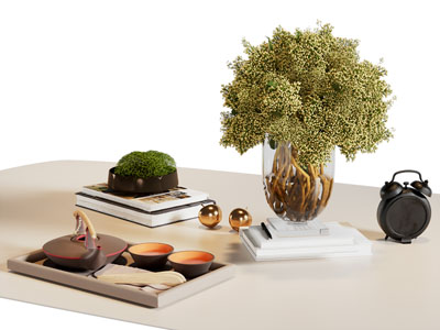 现代花瓶花卉 书本摆件组合