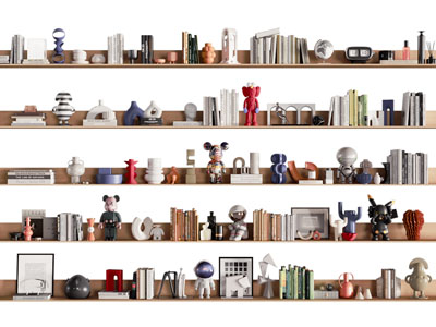 现代隔板上书本 装饰品摆件组合
