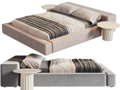 现代布艺双人床 床头几