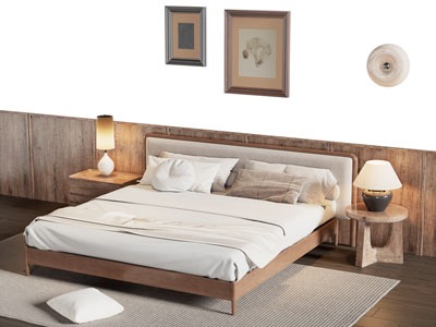 北欧实木双人床 床头柜