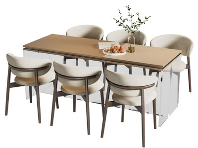 新中式长方形餐桌椅组合