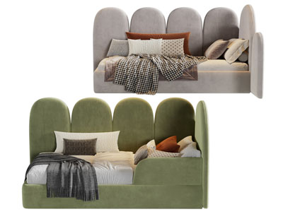 现代布艺儿童单人床