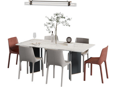 现代大理石长方形餐桌椅组合