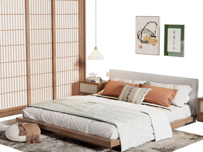 日式双人床 床头柜