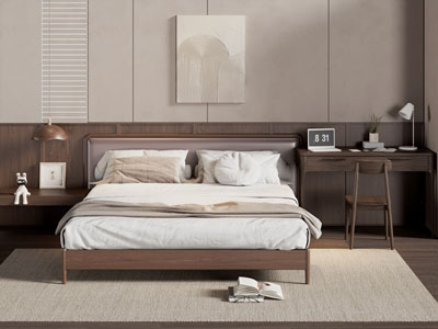 北欧实木双人床 书桌椅组合