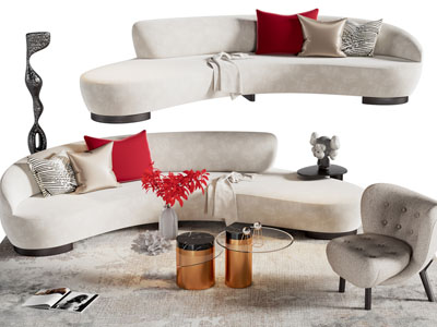 现代弧形多人沙发 休闲椅子和茶几组合