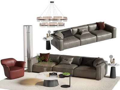 现代多人 单人沙发和茶几组合