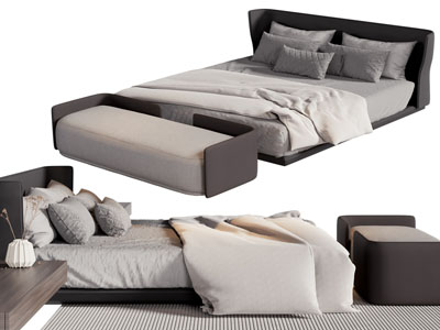 现代双人床 床头柜