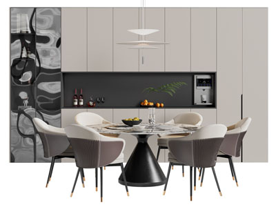 现代圆形餐桌椅组合