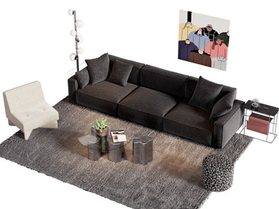 现代布艺多人 单人沙发 茶几组合