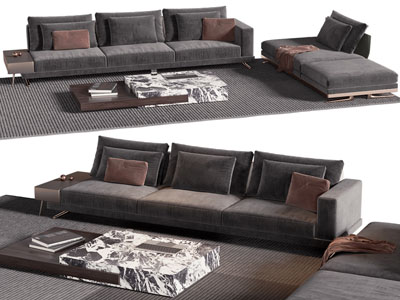 现代布艺多人 双人沙发和茶几组合