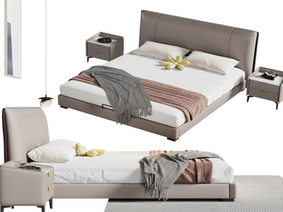 现代双人床 床头柜