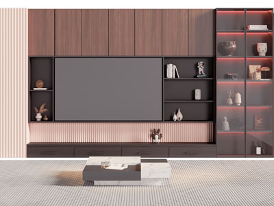 现代带收纳柜的电视背景墙3d模型 现代带收纳柜的电视背景墙