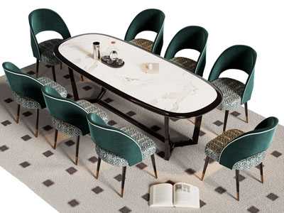 现代轻奢椭圆形餐桌椅组合