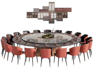 新中式酒店圆形餐桌椅组合