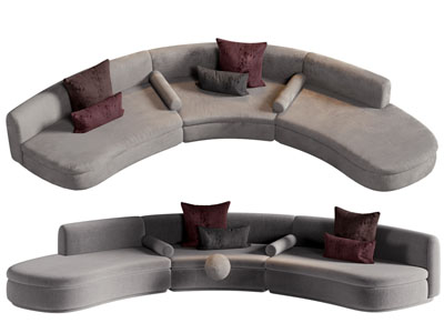 现代弧形多人沙发