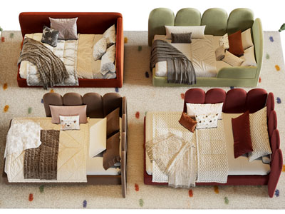 现代布艺儿童床