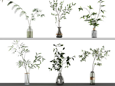 现代玻璃花瓶花卉 摆件组合