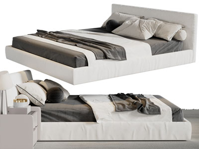 现代布艺双人床 床头柜