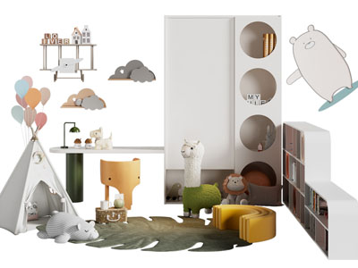 现代儿童收纳柜 书柜 帐篷