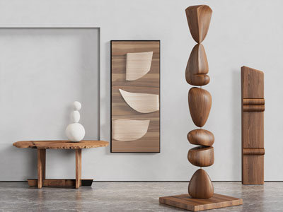现代实木雕塑小品摆件组合