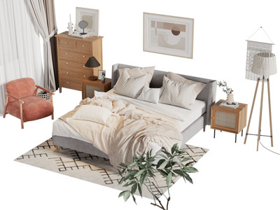 北欧双人床 床头柜 边柜