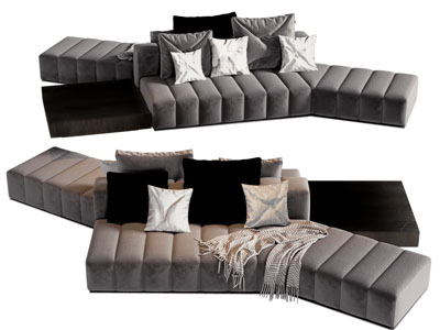 现代双向弧形多人沙发