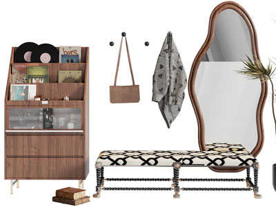 中古风玄关柜 边柜 换鞋凳 穿衣镜