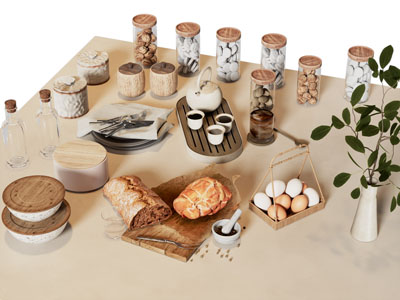 现代零食密封罐 面包 鸡蛋 水果食物