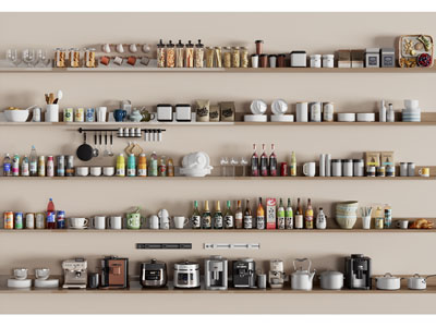 现代调味瓶 茶具杯子 厨房电器 摆件组合