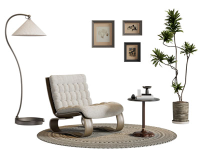 侘寂风休闲椅子 边几 落地灯