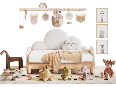 现代儿童床 玩偶