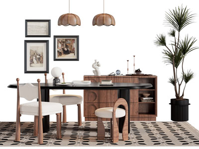 中古风餐边柜 餐桌椅组合