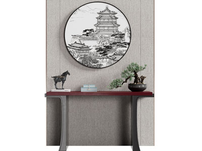 新中式端景台3d模型 新中式端景台