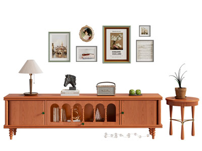 法式实木电视柜 边几