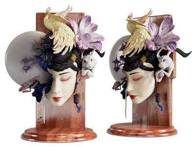 新中式嫦娥雕塑雕刻摆件组合