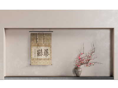 侘寂风装饰挂画 花瓶花卉3d模型 侘寂风装饰挂画 花瓶花卉