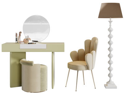 现代轻奢化妆 梳妆台 落地灯