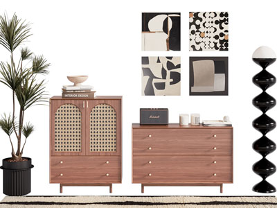 北欧实木玄关柜 边柜 落地灯